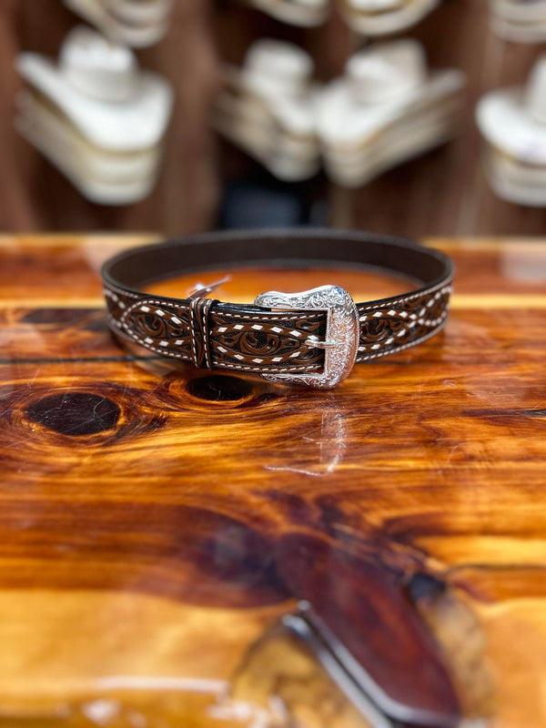 Ranger White Buck Stitch Belt-Belts-WESTERN FASHION ACCESSORIES-Lucky J Boots & More, Women's, Men's, & Kids Western Store Located in Carthage, MO