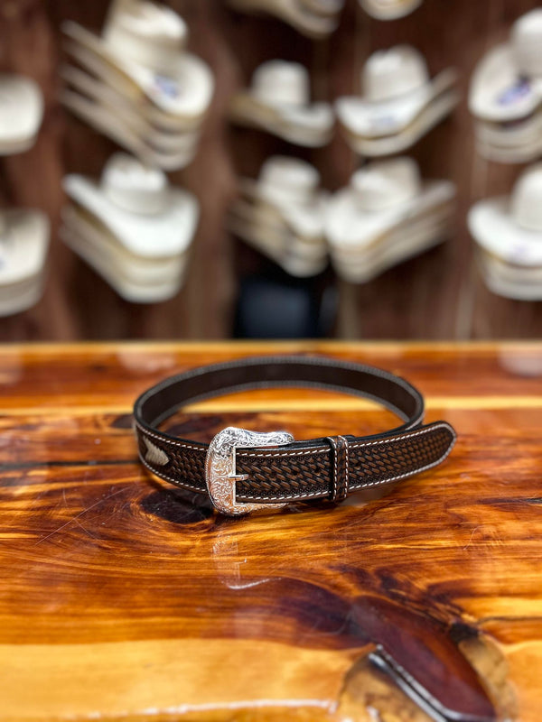 Twisted X Basket Tooling & Rawhide Weave Belt-Belts-WESTERN FASHION ACCESSORIES-Lucky J Boots & More, Women's, Men's, & Kids Western Store Located in Carthage, MO