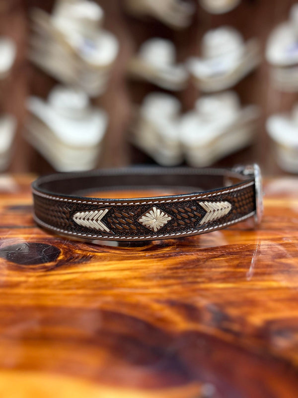 Twisted X Basket Tooling & Rawhide Weave Belt-Belts-WESTERN FASHION ACCESSORIES-Lucky J Boots & More, Women's, Men's, & Kids Western Store Located in Carthage, MO