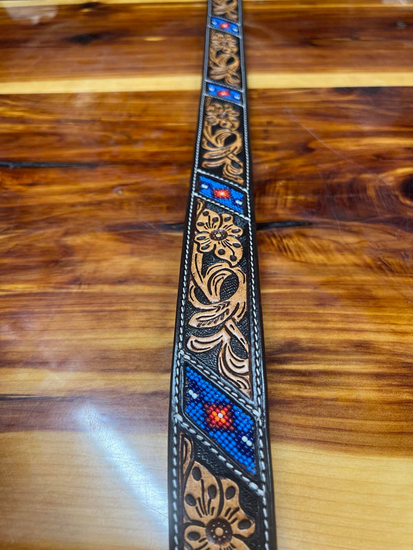 Men's Ranger Floral and Beads Brown Belt-Belts-WESTERN FASHION ACCESSORIES-Lucky J Boots & More, Women's, Men's, & Kids Western Store Located in Carthage, MO