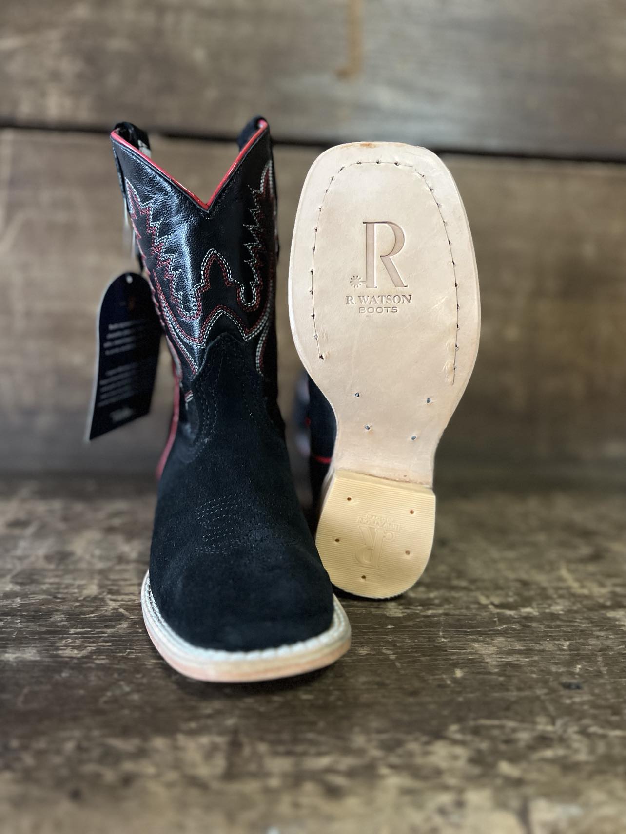 R Watson Kids Black Rough Out/ Black Cowhide-Kids Boots-R. Watson-Lucky J Boots & More, Women's, Men's, & Kids Western Store Located in Carthage, MO