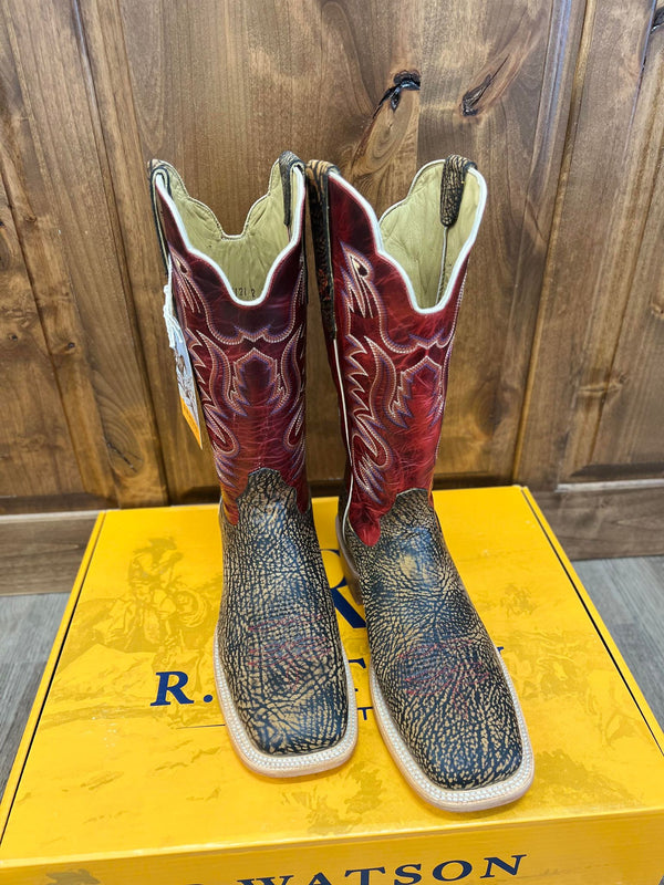 Men's R Watson Mocha Shrunken Shoulder/ Blood Red Cowhide-Men's Boots-R. Watson-Lucky J Boots & More, Women's, Men's, & Kids Western Store Located in Carthage, MO