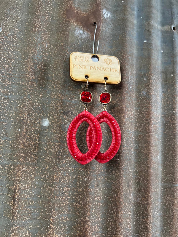Pink Panache Red Oval Earrings-Earrings-Pink Panache-Lucky J Boots & More, Women's, Men's, & Kids Western Store Located in Carthage, MO