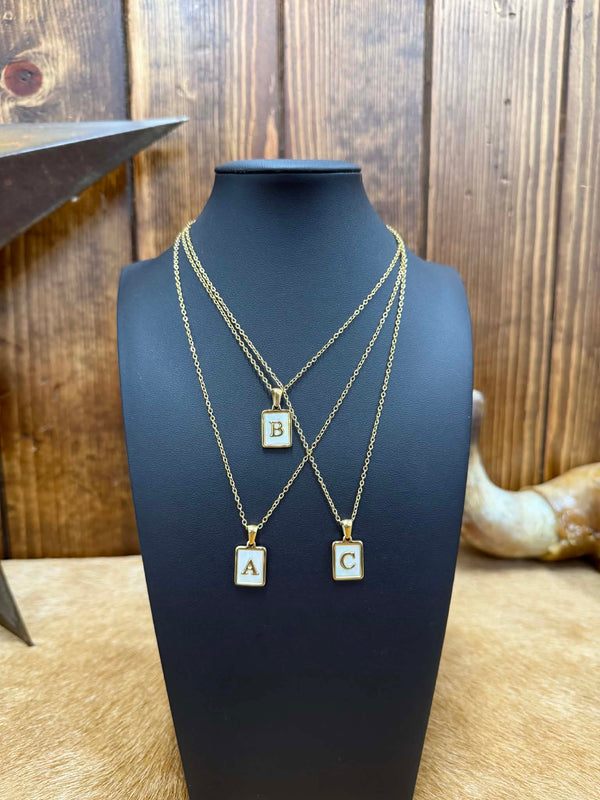 Gold Letterplate Necklace-Necklaces-LJ Fashion Jewelry-Lucky J Boots & More, Women's, Men's, & Kids Western Store Located in Carthage, MO