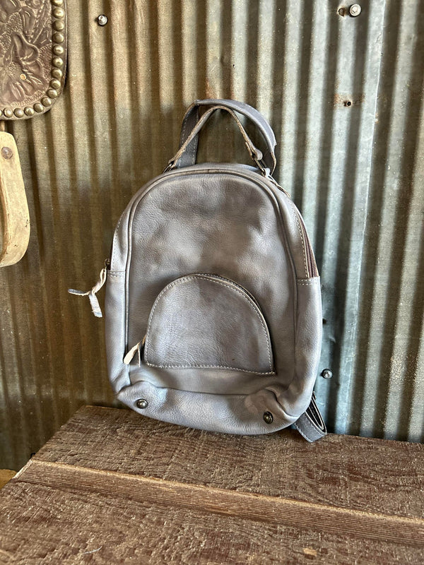 Never Mind Grey Leather Backpack NMBG119H-Backpacks-American Darling-Lucky J Boots & More, Women's, Men's, & Kids Western Store Located in Carthage, MO