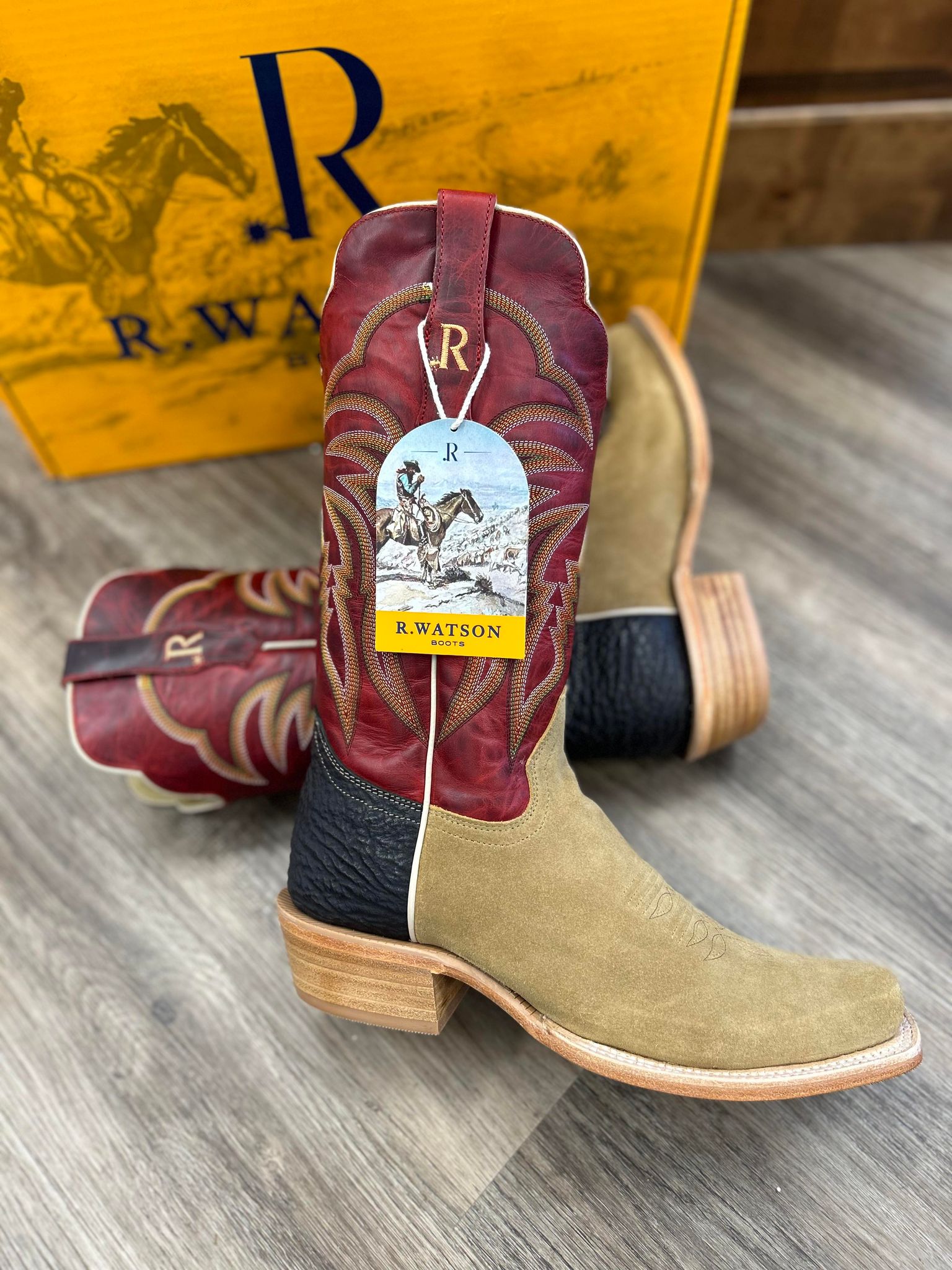 Men's R. Watson Volcanic Red & Heavy Roughout Boots-Men's Boots-R. Watson-Lucky J Boots & More, Women's, Men's, & Kids Western Store Located in Carthage, MO