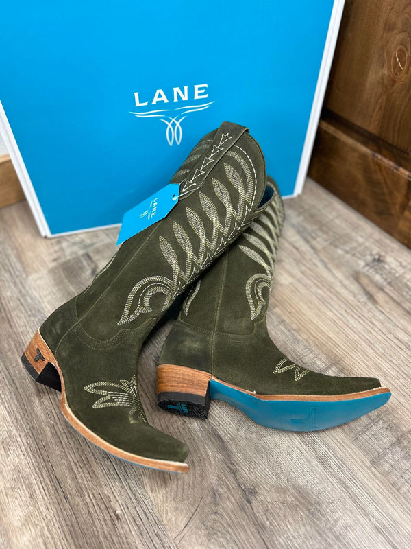 ﻿Lane Boots Olive Suede Squash Blossom-Women's Booties-Lane Boots-Lucky J Boots & More, Women's, Men's, & Kids Western Store Located in Carthage, MO