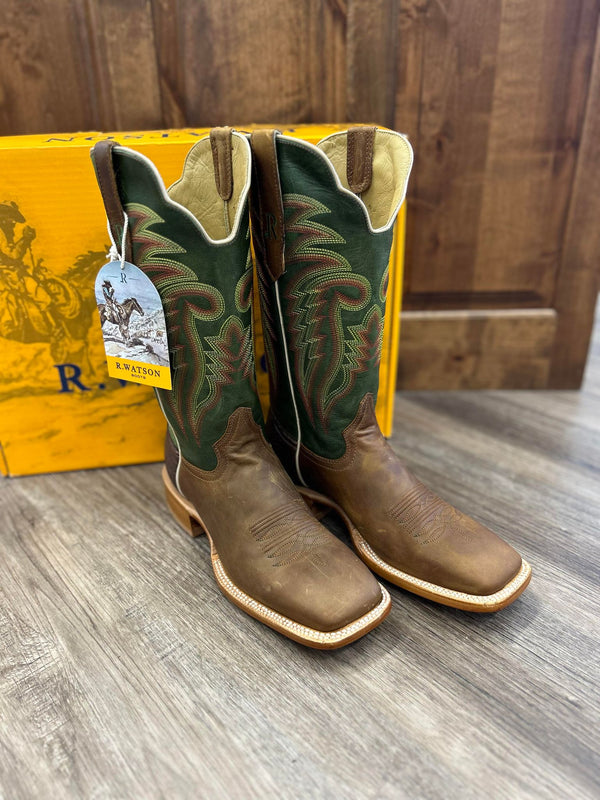 Men's R. Watson Mad Cat Tan & Emerald Green Boots-Men's Boots-R. Watson-Lucky J Boots & More, Women's, Men's, & Kids Western Store Located in Carthage, MO
