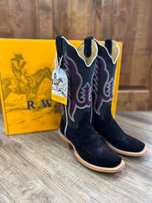 Women's R. Watson Black Cowhide & Roughout Boots-Women's Boots-R. Watson-Lucky J Boots & More, Women's, Men's, & Kids Western Store Located in Carthage, MO