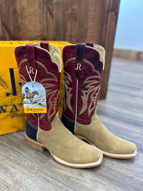 Men's R. Watson Volcanic Red & Heavy Roughout Boots-Men's Boots-R. Watson-Lucky J Boots & More, Women's, Men's, & Kids Western Store Located in Carthage, MO