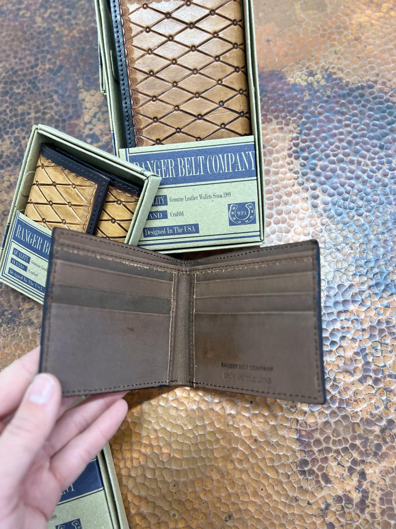 Ranger Tan/Black Diamond Tooled Wallets-Wallets-WESTERN FASHION ACCESSORIES-Lucky J Boots & More, Women's, Men's, & Kids Western Store Located in Carthage, MO