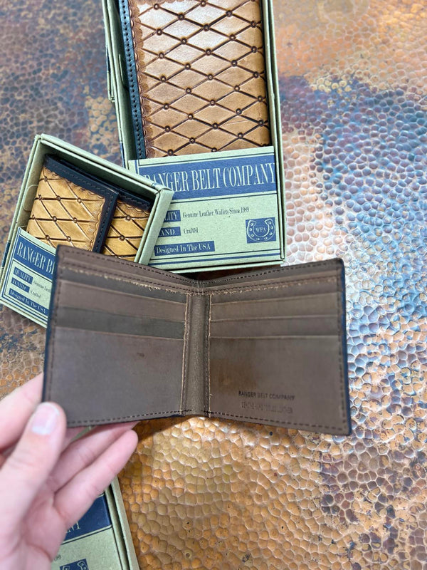 Ranger Tan/Black Diamond Tooled Wallets-Wallets-WESTERN FASHION ACCESSORIES-Lucky J Boots & More, Women's, Men's, & Kids Western Store Located in Carthage, MO