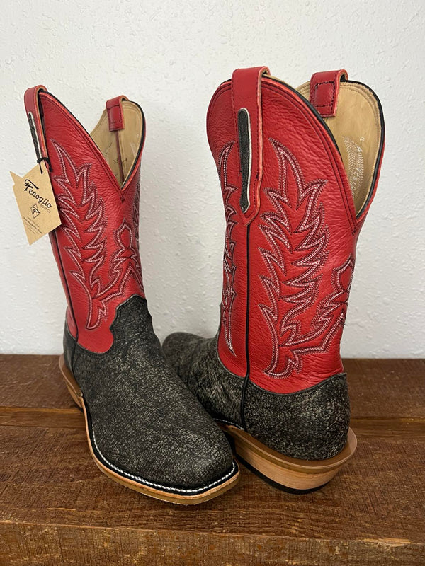 Men's Fenoglio Grey Cape Buffalo W/ Red Boots-Men's Boots-Fenoglio Boots-Lucky J Boots & More, Women's, Men's, & Kids Western Store Located in Carthage, MO
