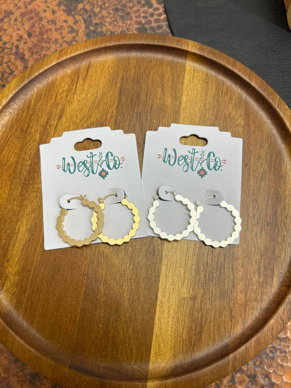 West & Co. Matte Scalloped Earrings-Earrings-WEST & CO-Lucky J Boots & More, Women's, Men's, & Kids Western Store Located in Carthage, MO