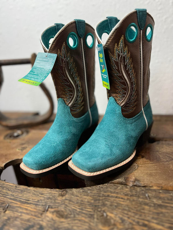 Kids Ariat Futurity Fort Worth Boot in Teal Suede-Kids Boots-Ariat-Lucky J Boots & More, Women's, Men's, & Kids Western Store Located in Carthage, MO