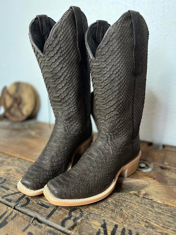 R. Watson Chocolate Nubuck Python Boots-Women's Boots-R. Watson-Lucky J Boots & More, Women's, Men's, & Kids Western Store Located in Carthage, MO