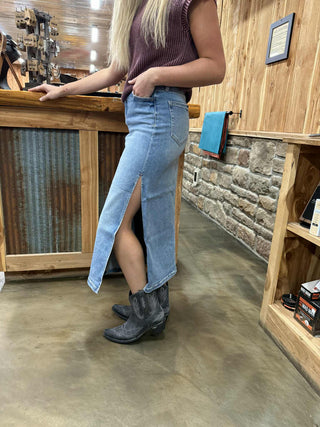 Hidden Holly Denim Midi Skirt-Women's Denim-HIDDEN-Lucky J Boots & More, Women's, Men's, & Kids Western Store Located in Carthage, MO