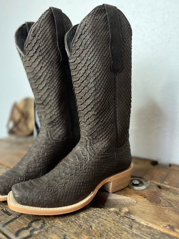 R. Watson Chocolate Nubuck Python Boots-Women's Boots-R. Watson-Lucky J Boots & More, Women's, Men's, & Kids Western Store Located in Carthage, MO