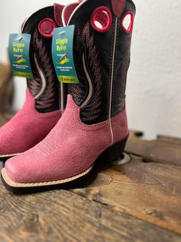 Kids Ariat Futurity Fort Worth Boot in Pink Suede-Kids Boots-Ariat-Lucky J Boots & More, Women's, Men's, & Kids Western Store Located in Carthage, MO