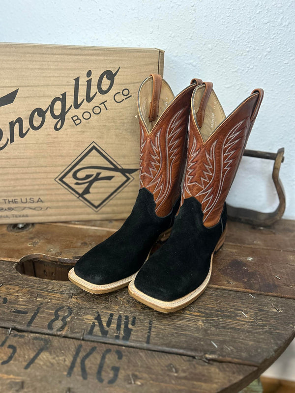 Men's Fenoglio Black Roughout & Cognac Leather Boots-Men's Boots-Fenoglio Boots-Lucky J Boots & More, Women's, Men's, & Kids Western Store Located in Carthage, MO