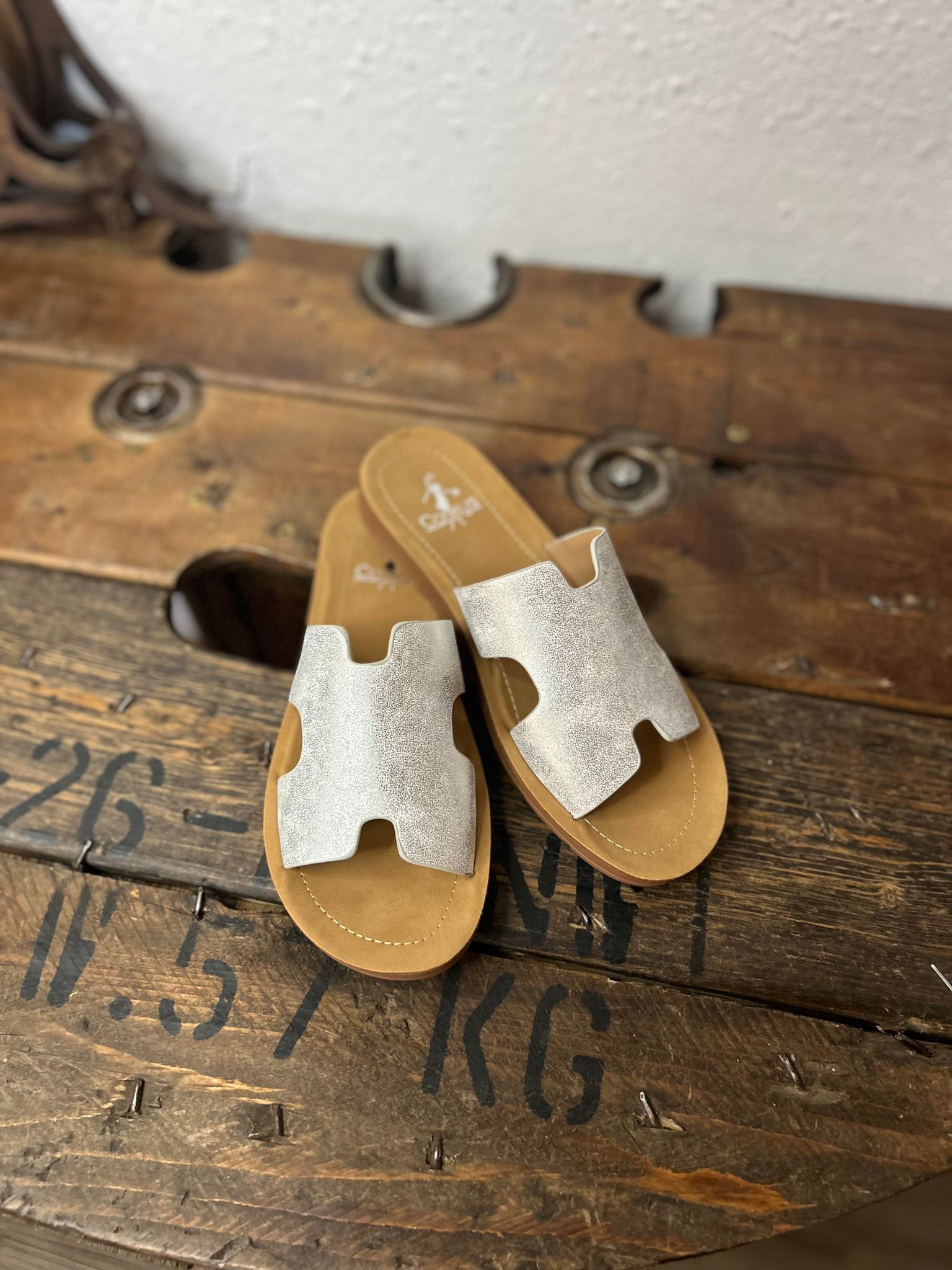 Corkys Bogalusa Sandals in New Silver Metallic-Sandals-Corkys Footwear-Lucky J Boots & More, Women's, Men's, & Kids Western Store Located in Carthage, MO