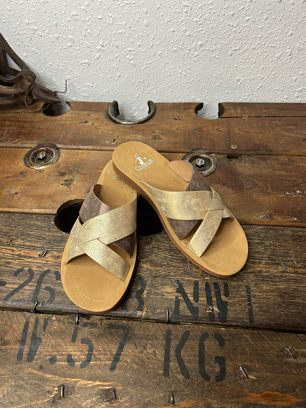 Corkys Charm Sandals in Bronze-Sandals-Corkys Footwear-Lucky J Boots & More, Women's, Men's, & Kids Western Store Located in Carthage, MO
