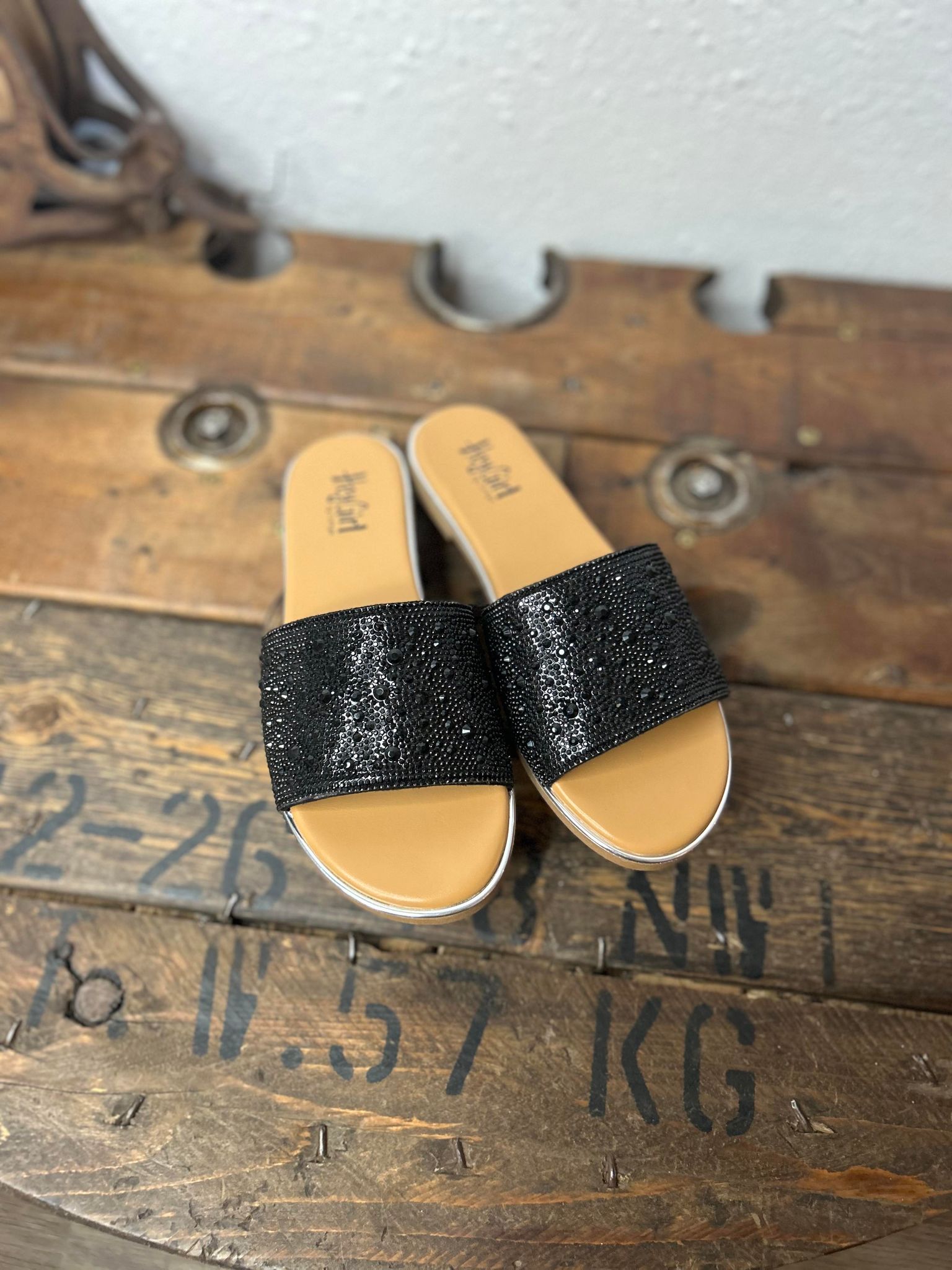 Corkys Pizzazz Sandals in Black Rhinestones-Sandals-Corkys Footwear-Lucky J Boots & More, Women's, Men's, & Kids Western Store Located in Carthage, MO