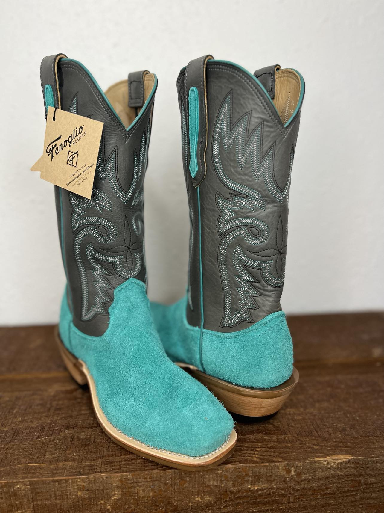 Women's Fenoglio Turquoise Moto Roughout W/ Space Grey Boots-Women's Boots-Fenoglio Boots-Lucky J Boots & More, Women's, Men's, & Kids Western Store Located in Carthage, MO