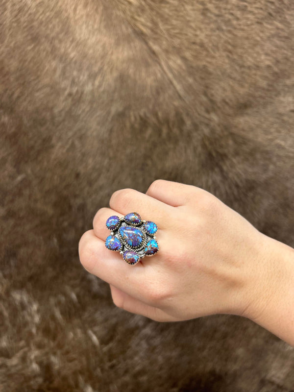 The Polly Cluster Ring-Rings-LJ Turquoise-Lucky J Boots & More, Women's, Men's, & Kids Western Store Located in Carthage, MO