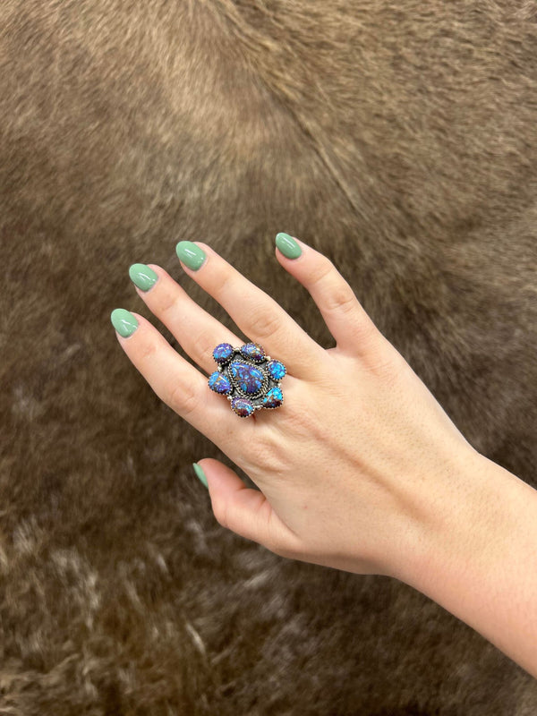 The Polly Cluster Ring-Rings-LJ Turquoise-Lucky J Boots & More, Women's, Men's, & Kids Western Store Located in Carthage, MO