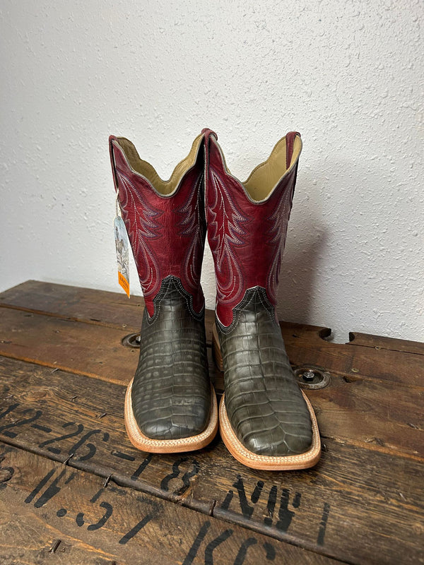 R. Watson Nubuck Charcoal Caiman Belly & Rosa Goat-Men's Boots-R. Watson-Lucky J Boots & More, Women's, Men's, & Kids Western Store Located in Carthage, MO