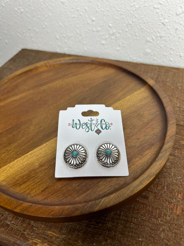 West & Co. Round Concho Earrings-Earrings-WEST & CO-Lucky J Boots & More, Women's, Men's, & Kids Western Store Located in Carthage, MO