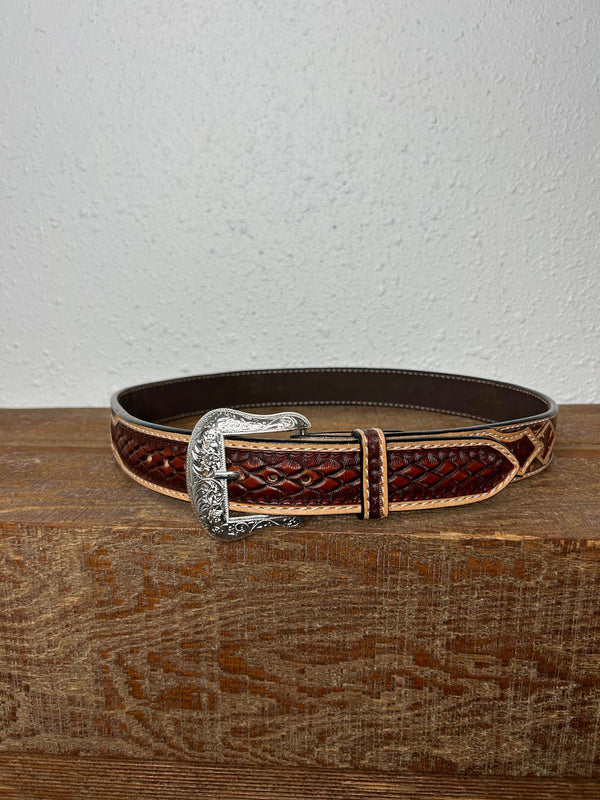 Ranger Tooled Diamond Clover Belt-Belts-WESTERN FASHION ACCESSORIES-Lucky J Boots & More, Women's, Men's, & Kids Western Store Located in Carthage, MO
