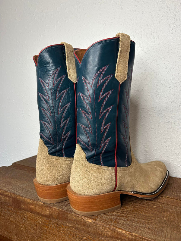 Men's Rios of Mercedes Tan Crazyhorse & Navy Calf Boots-Men's Boots-Rios of Mercedes-Lucky J Boots & More, Women's, Men's, & Kids Western Store Located in Carthage, MO