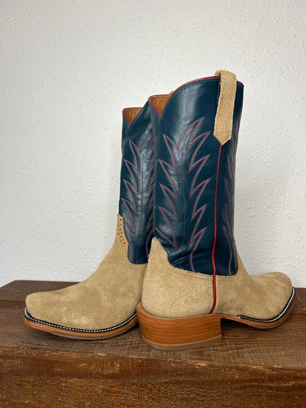 Men's Rios of Mercedes Tan Crazyhorse & Navy Calf Boots-Men's Boots-Rios of Mercedes-Lucky J Boots & More, Women's, Men's, & Kids Western Store Located in Carthage, MO