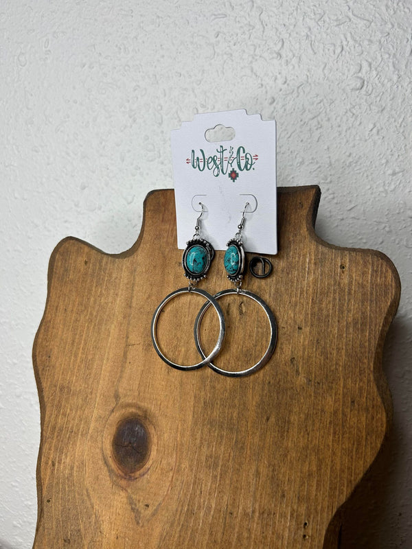 West & Co Silver Hoop Earring w/ Turquoise Accent E908-Earrings-WEST & CO-Lucky J Boots & More, Women's, Men's, & Kids Western Store Located in Carthage, MO