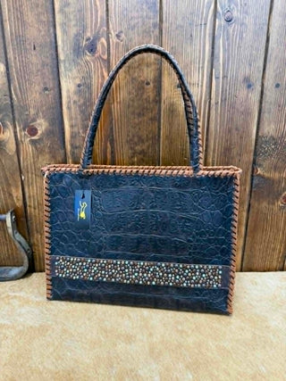 Kurtmen Emerson Tote, Handcrafted Leather Bag, Crystal Galaxy Tote, Western Leather Tote, Croc Embossed Bag, Tall Wedge Tote, Artisan Handbag, Designer Western Tote