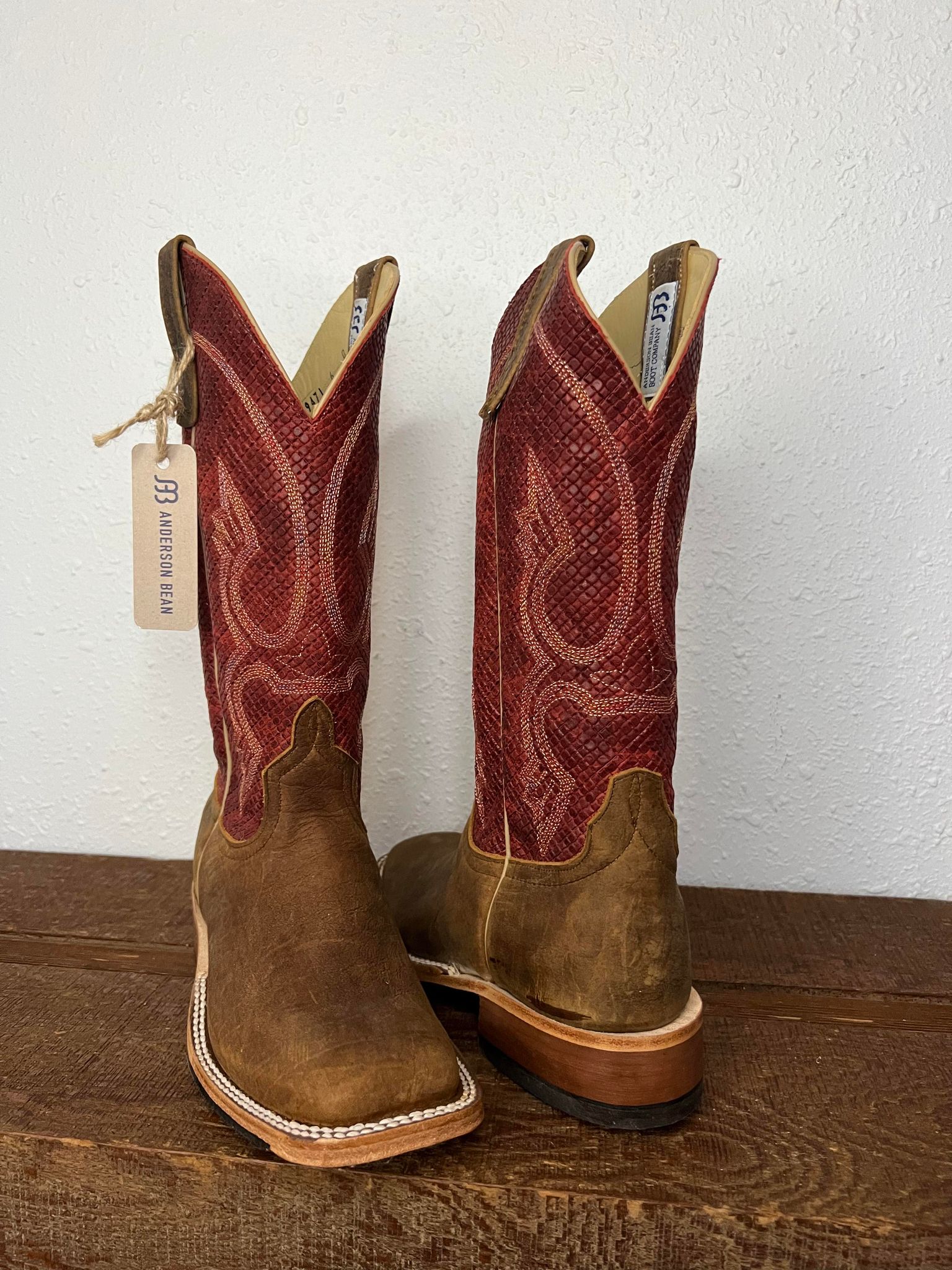 Anderson Bean Natural Brahma Bison & Red Chex Boots-Men's Boots-Anderson Bean-Lucky J Boots & More, Women's, Men's, & Kids Western Store Located in Carthage, MO