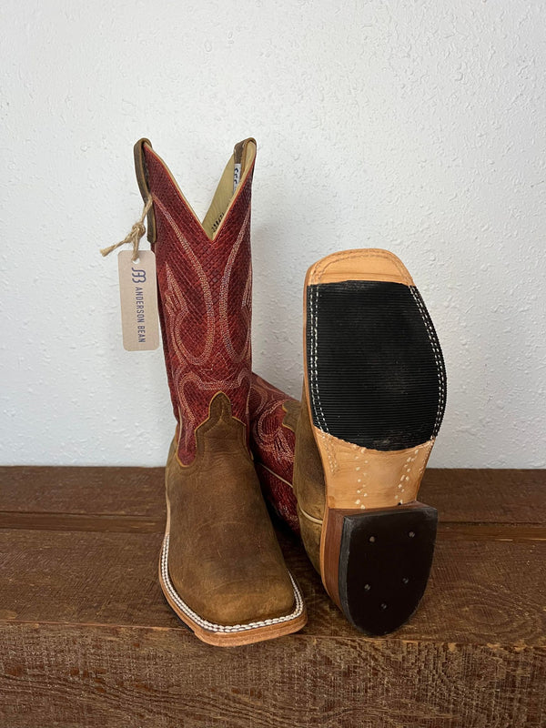 Anderson Bean Natural Brahma Bison & Red Chex Boots-Men's Boots-Anderson Bean-Lucky J Boots & More, Women's, Men's, & Kids Western Store Located in Carthage, MO