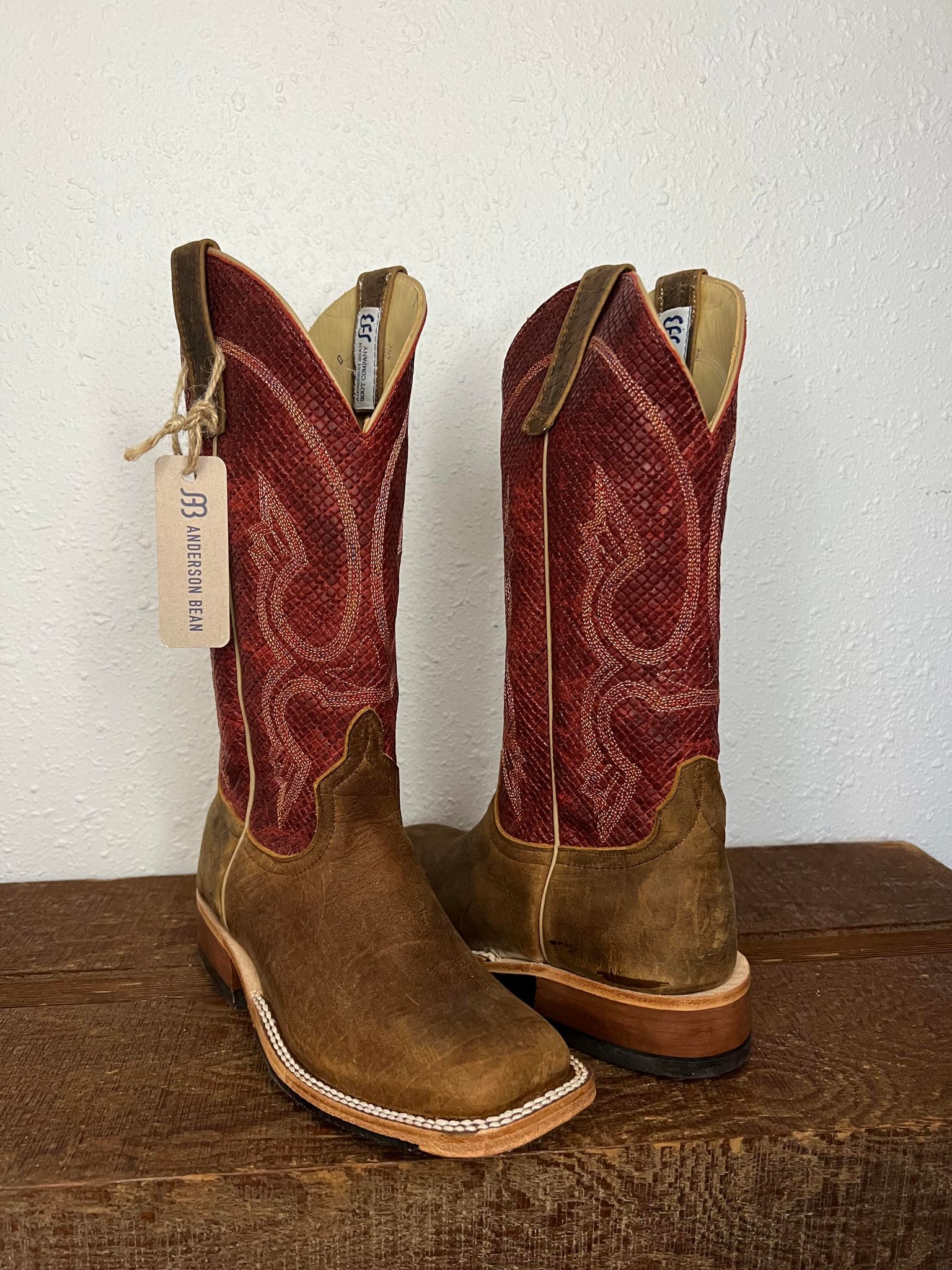 Anderson Bean Natural Brahma Bison & Red Chex Boots-Men's Boots-Anderson Bean-Lucky J Boots & More, Women's, Men's, & Kids Western Store Located in Carthage, MO