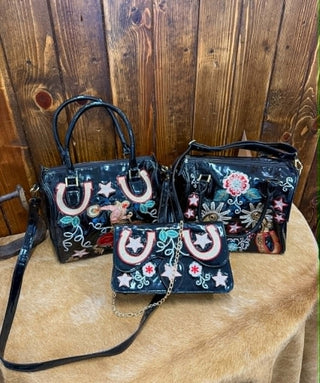 American Darling bags, Southpoint leather purse, western embroidered handbag, horseshoe leather bag, genuine leather cowgirl purse, boho western fashion, American Darling Southpoint collection.