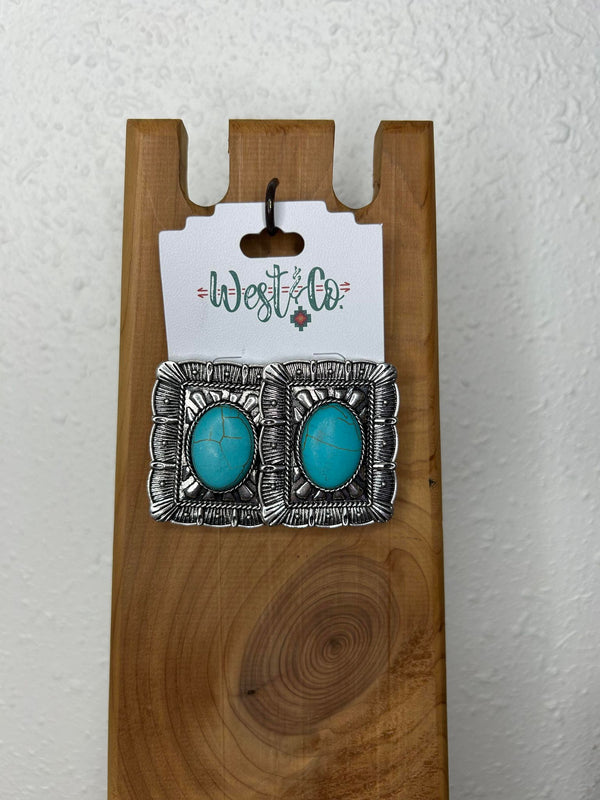 West & Co. Rectangle Concho Earrings-Earrings-WEST & CO-Lucky J Boots & More, Women's, Men's, & Kids Western Store Located in Carthage, MO