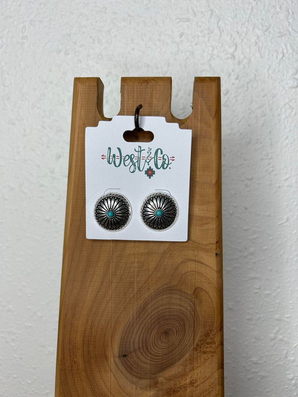 West & Co. Round Concho Earrings-Earrings-WEST & CO-Lucky J Boots & More, Women's, Men's, & Kids Western Store Located in Carthage, MO