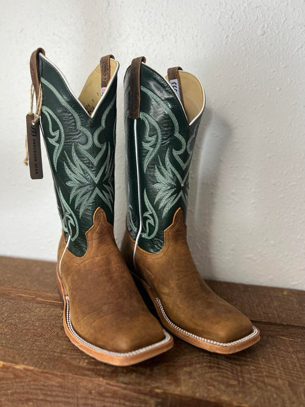 Men's Anderson Bean Natural Brahma Bison & Green Velvet Kidskin Boots-Men's Boots-Anderson Bean-Lucky J Boots & More, Women's, Men's, & Kids Western Store Located in Carthage, MO