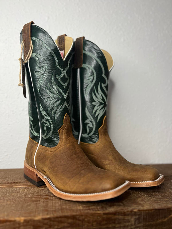 Men's Anderson Bean Natural Brahma Bison & Green Velvet Kidskin Boots-Men's Boots-Anderson Bean-Lucky J Boots & More, Women's, Men's, & Kids Western Store Located in Carthage, MO