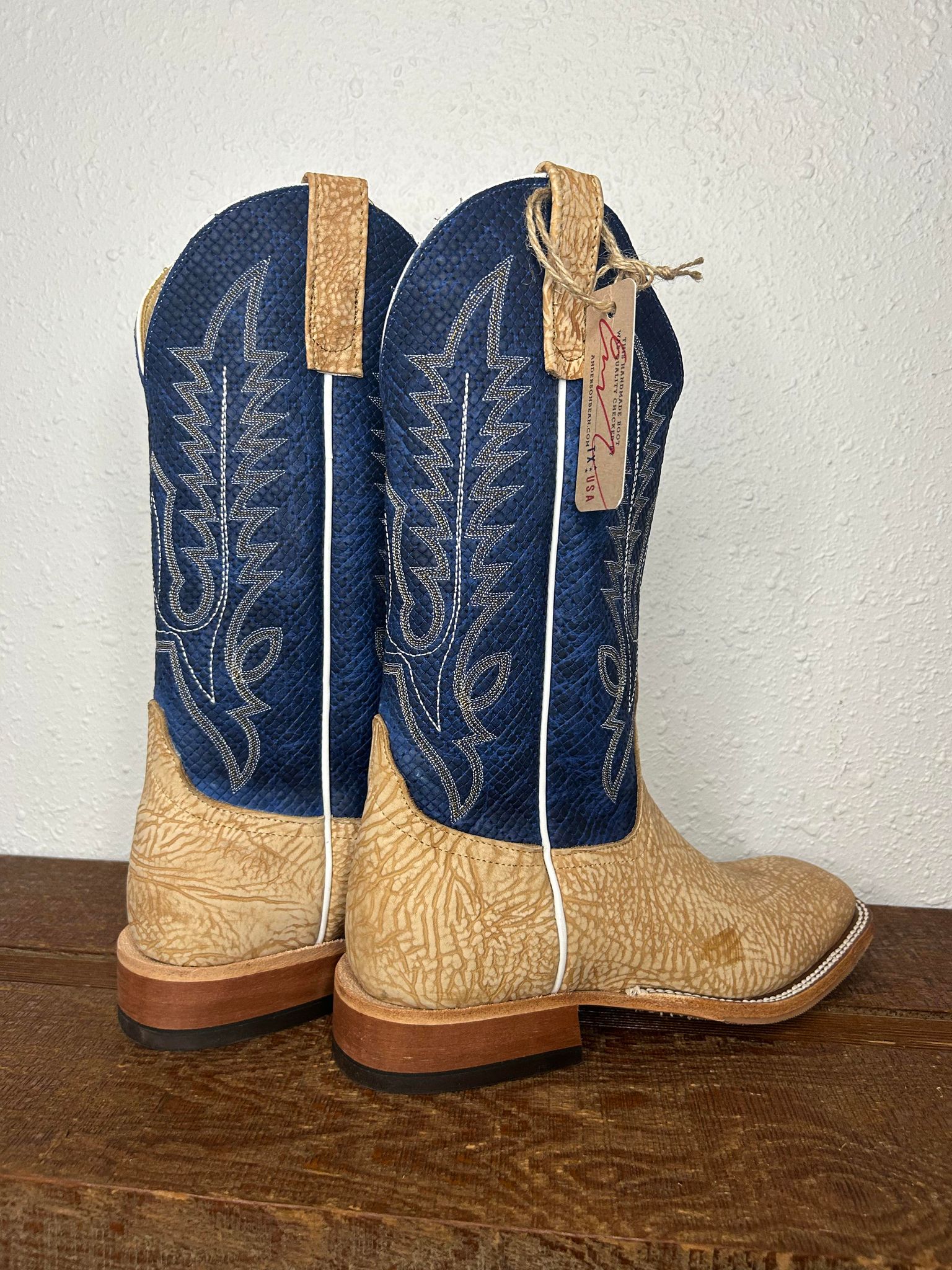 Men's Anderson Bean Tan Washed Shoulder & Blue Chex Boots-Men's Boots-Anderson Bean-Lucky J Boots & More, Women's, Men's, & Kids Western Store Located in Carthage, MO