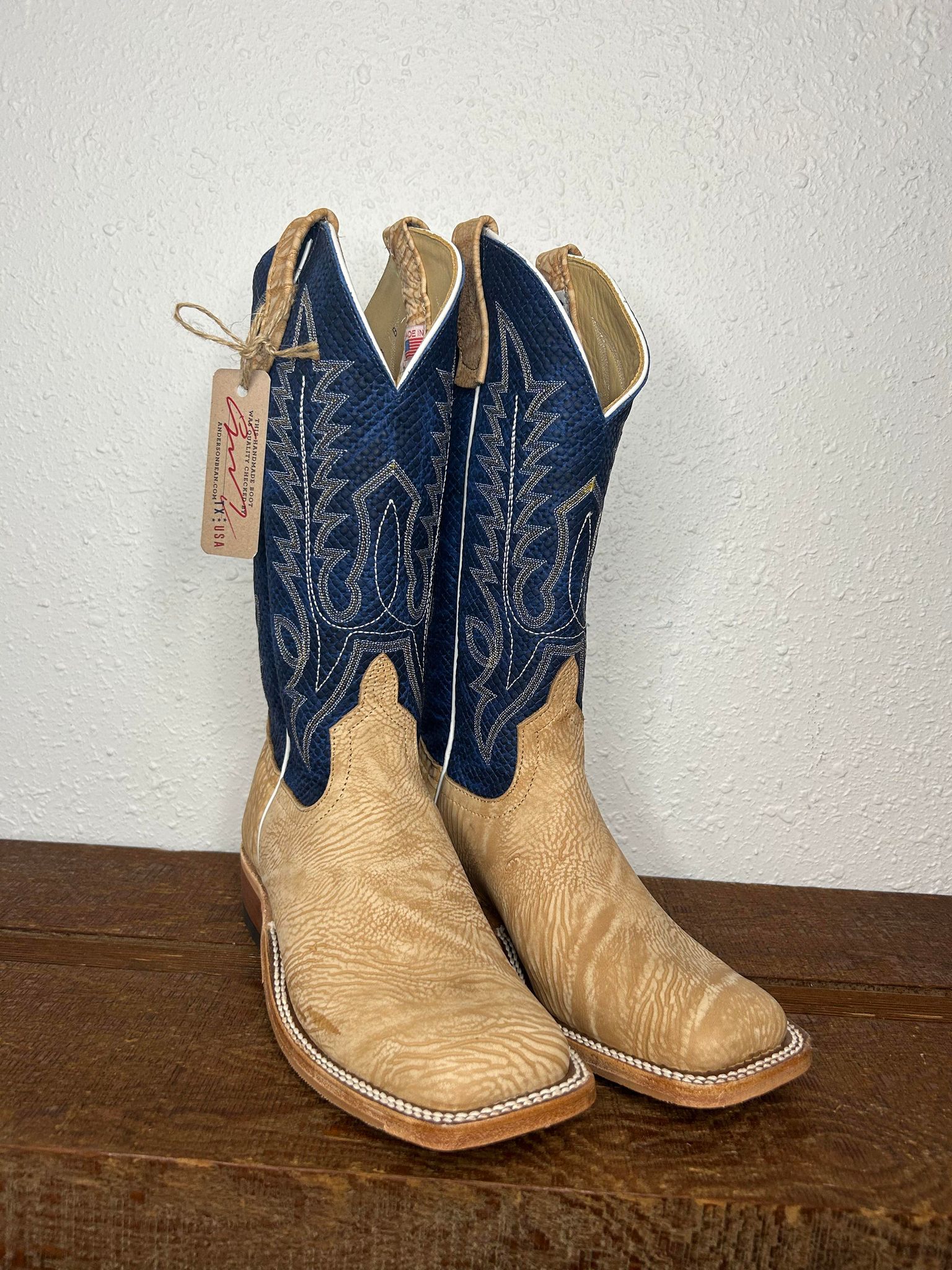 Women's Anderson Bean Tan Washed Shoulder & Blue Chex Boots-Women's Boots-Anderson Bean-Lucky J Boots & More, Women's, Men's, & Kids Western Store Located in Carthage, MO