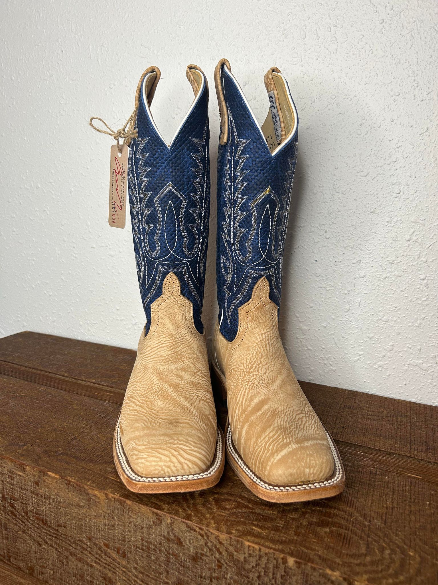 Women's Anderson Bean Tan Washed Shoulder & Blue Chex Boots-Women's Boots-Anderson Bean-Lucky J Boots & More, Women's, Men's, & Kids Western Store Located in Carthage, MO