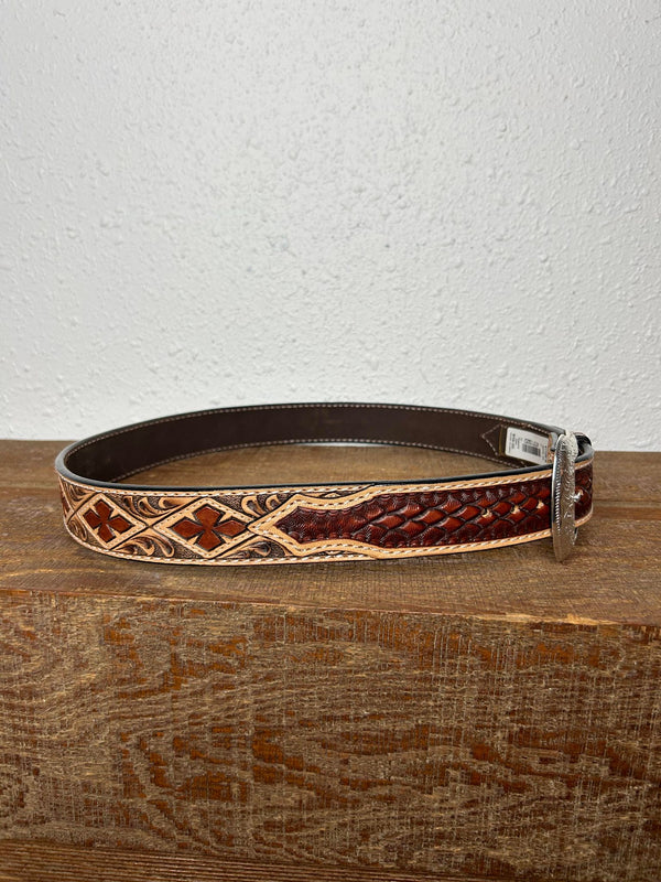 Ranger Tooled Diamond Clover Belt-Belts-WESTERN FASHION ACCESSORIES-Lucky J Boots & More, Women's, Men's, & Kids Western Store Located in Carthage, MO