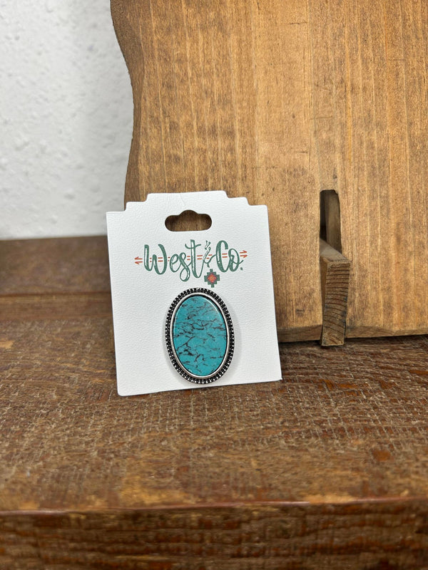 West & Co Adjustable Oval Turquoise Stone Ring R288-Rings-WEST & CO-Lucky J Boots & More, Women's, Men's, & Kids Western Store Located in Carthage, MO
